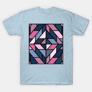 Geometric Pattern Tiles in Pink and Blue T-Shirt